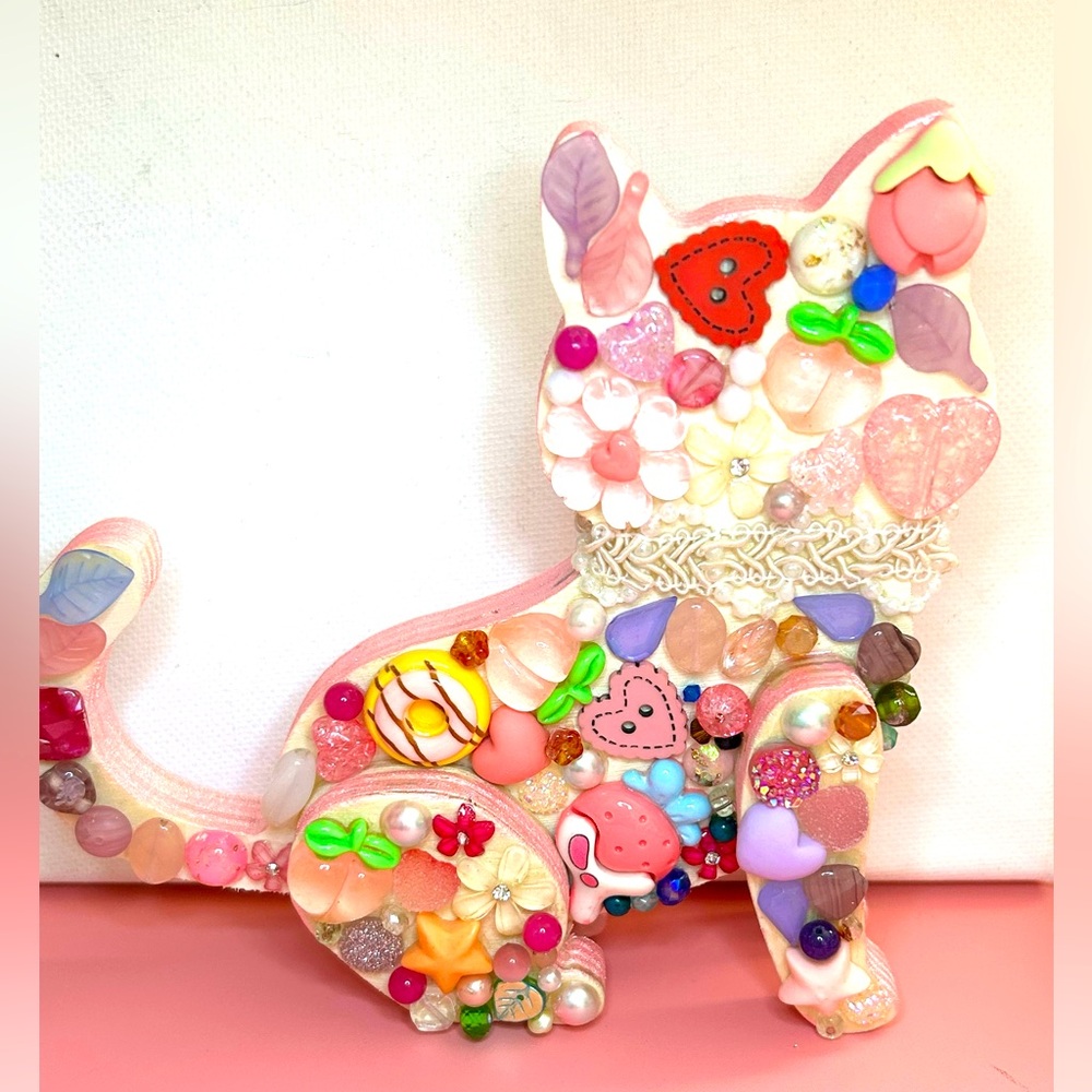 Handmade beautiful flat back buttons cat decoration